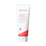 ProtoClinical k-beauty AESTURA THERACNE 365 CLEAR DEEP CLEANSING FOAM 200g centered pink and white product layout in a square crop on a light background.