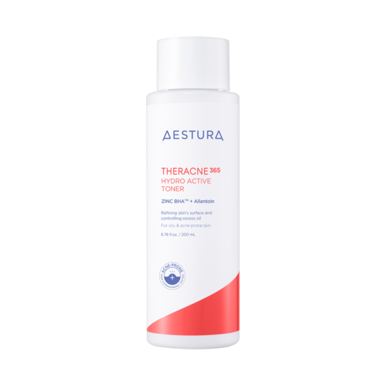 ProtoClinical k-beauty AESTURA THERACNE 365 HYDRO ACTIVE TONER 200ml single tall pale pink toner bottle centered on a white background