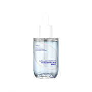 ProtoClinical k-beauty Isntree Ultra-Low Molecular Hyaluronic Acid Serum 50ml shown as a single pale blue bottle centered upright with soft side accents on a white background