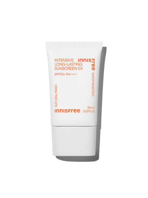 ProtoClinical k-beauty innisfree Intensive Long-Lasting Sunscreen EX 60ml SPF50+ PA++++ single front-facing sunscreen tube on a white background.