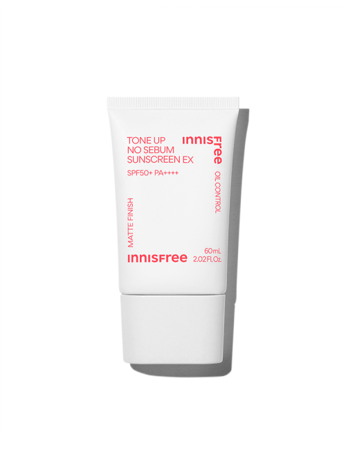 ProtoClinical k-beauty innisfree Tone Up No Sebum Sunscreen EX 50+ PA++++ 60ml single front-facing tone-up sunscreen tube on a white background.