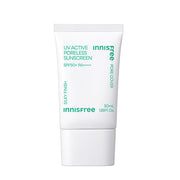 ProtoClinical k-beauty innisfree UV Active Poreless Sunscreen 50ml SPF50+ PA++++ single front-facing sunscreen tube on a white background.