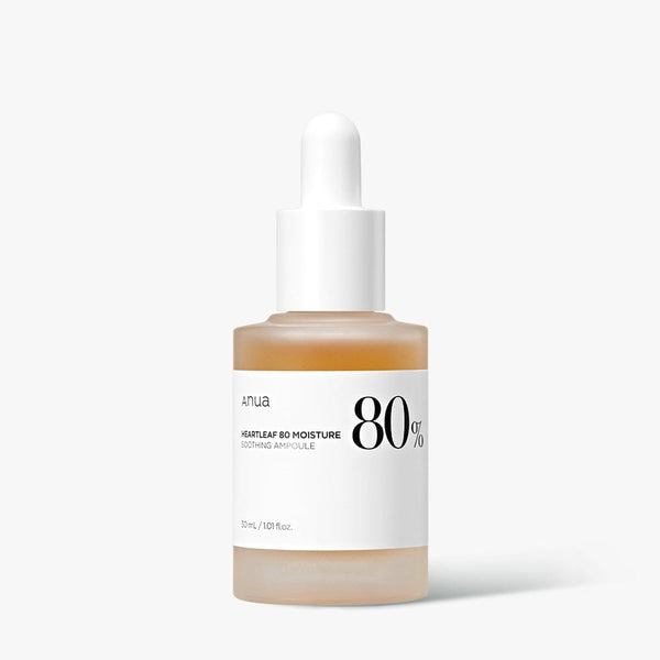 ProtoClinical k-beauty Anua HEARTLEAF 80% MOISTURE SOOTHING AMPOULE 30ml single ampoule bottle packshot on a light background