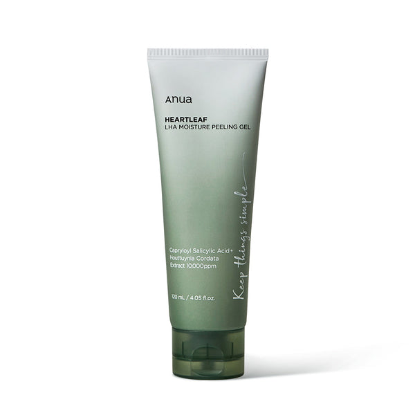 ProtoClinical k-beauty Anua HEARTLEAF LHA MOISTURE PEELING GEL 120ml single upright peeling gel tube centered on a light background