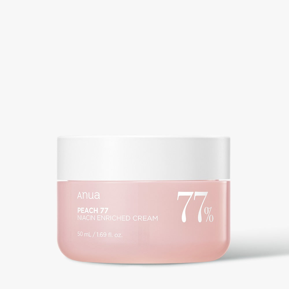 Anua Peach 77 Niacin Enriched Cream 50ml by ProtoClinical displayed in a detailed product packshot with cream packaging on a light background for a k-beauty skincare routine.