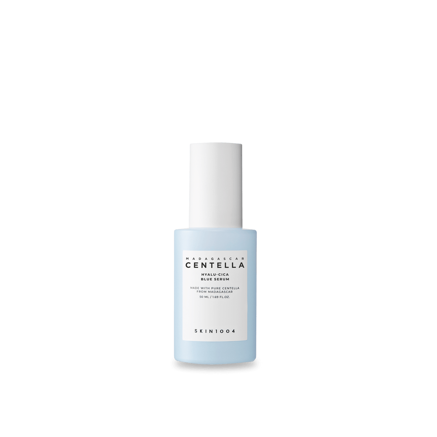 ProtoClinical k-beauty SKIN1004 HYALU-CICA BLUE SERUM 50ml in a single centered product packshot with pale blue and gray tones on a light background