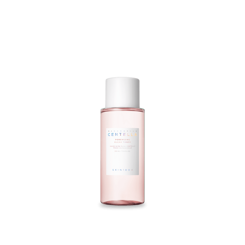 ProtoClinical k-beauty SKIN1004 POREMIZING CLEAR TONER 210ml in a single centered product packshot with soft pink tones on a light background