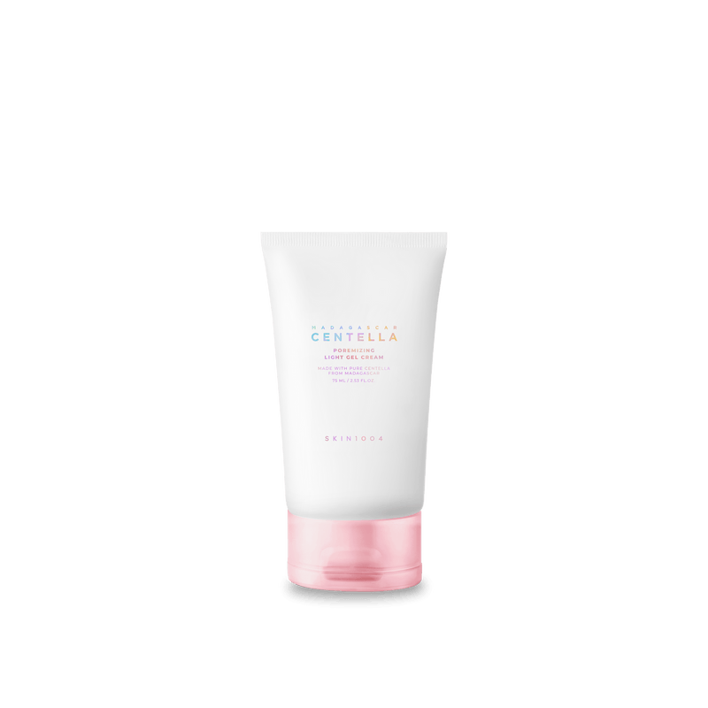 ProtoClinical k-beauty SKIN1004 POREMIZING LIGHT GEL CREAM 75ml in a single centered product packshot with soft pink tones on a light background