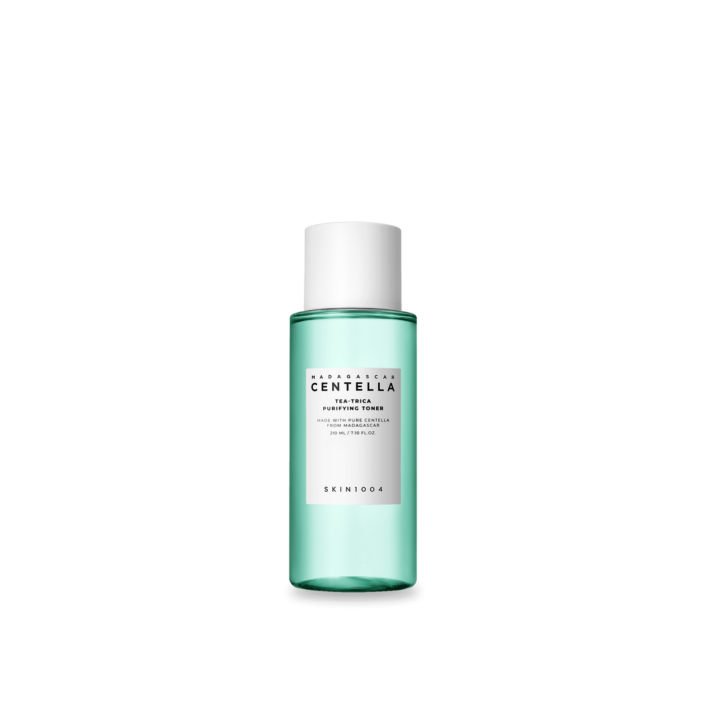 ProtoClinical k-beauty SKIN1004 TEA-TRICA PURIFYING TONER 210ml in an upright translucent mint-green bottle with a white cap and centered white label