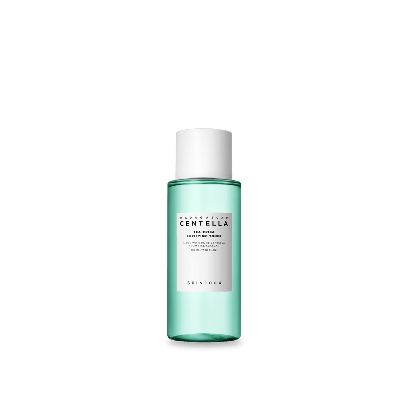 ProtoClinical k-beauty SKIN1004 TEA-TRICA PURIFYING TONER 210ml in an upright translucent mint-green bottle with a white cap and centered white label