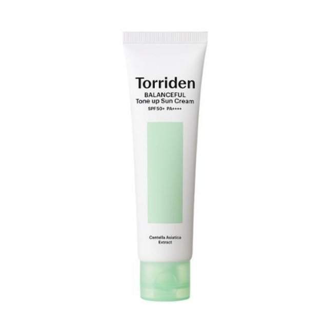 ProtoClinical k-beauty Torriden Balanceful Cica Tone Up Sun Cream 60ml (SPF 50+ PA++++) single front-facing tone-up sunscreen tube on a white background.