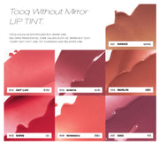 ProtoClinical k-beauty tooq Without Mirror Lip Tint 5ml (7 colors) multiple rose lip tint containers side by side on a pale blue and white background.