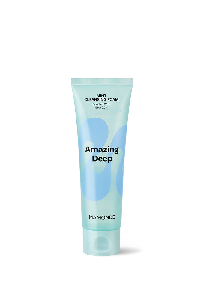 ProtoClinical k-beauty Mamonde Amazing Deep Mint Cleansing Foam 120ml single upright cleansing foam tube centered on a light background