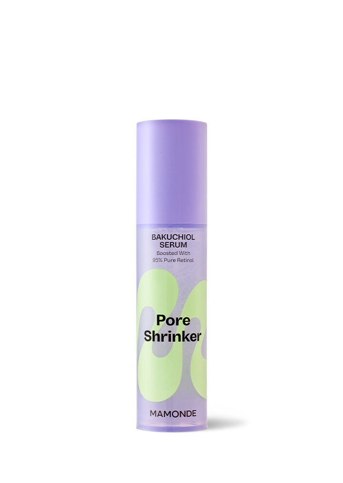 ProtoClinical k-beauty Mamonde Pore Shrinker Bakuchiol Serum 50ml very light lavender product silhouette centered upright on a white background