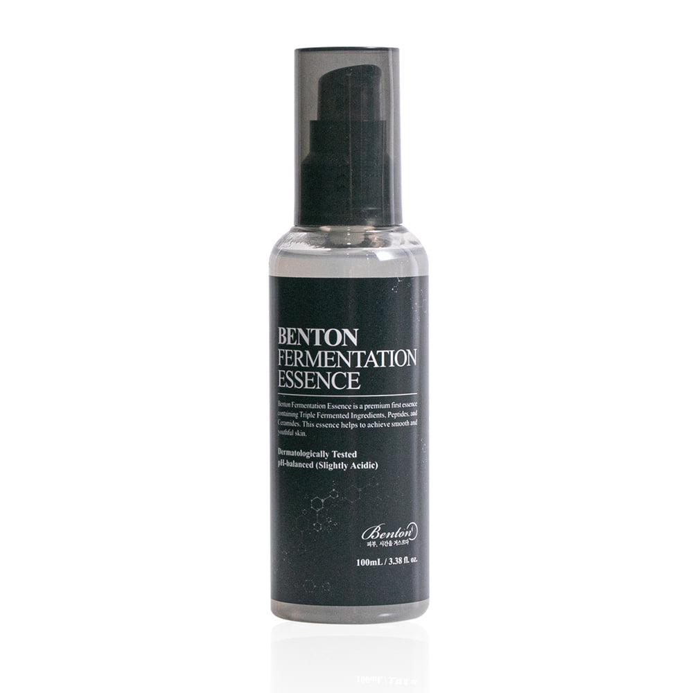 ProtoClinical k-beauty Benton Fermentation Essence 100ml single upright gray essence bottle centered on a white background with pale blue side shading