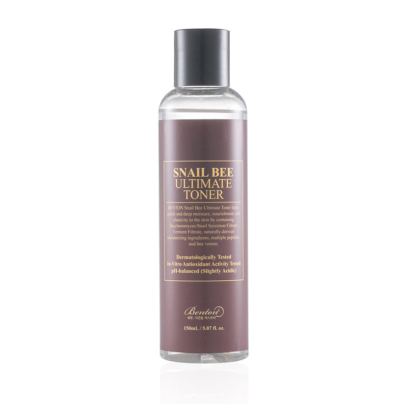 ProtoClinical k-beauty Benton Snail Bee Ultimate Toner 150ml single upright deep mauve toner bottle centered on a pale background with soft mint side shading