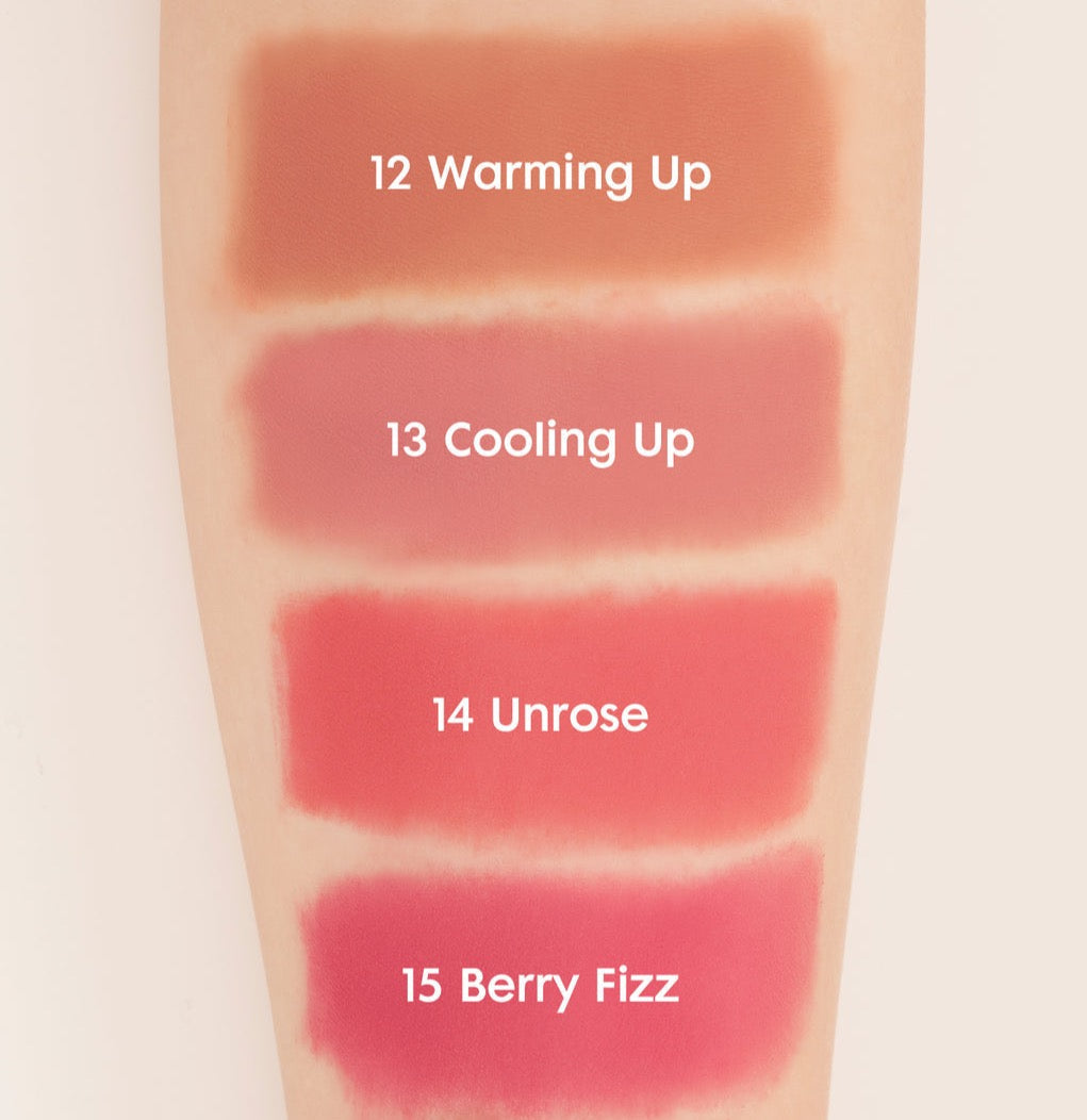 ProtoClinical k-beauty rom&nd Blur Fudge Tint #be OVEEER Shade Series (4 Colors) large shade detail graphic with beige-rose tint swatches and a pale studio layout