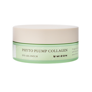 ProtoClinical k-beauty MIZON Phyto Plump Collagen Eye Gel Patch 84g pale sage round eye patch jar centered on a light background with soft blue side tones