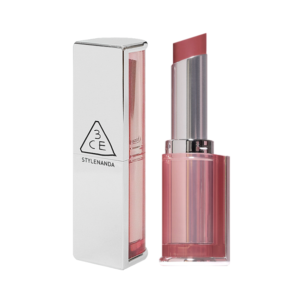 ProtoClinical k-beauty 3CE Blur Matte Lipstick 4g (12 Colors) two upright lipstick tubes on a pale cream background with soft blue side shading