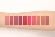 ProtoClinical k-beauty 3CE Blur Matte Lipstick 4g (12 Colors) horizontal coral lipstick swatch on a light background with a pale blue top band and beige lower shading
