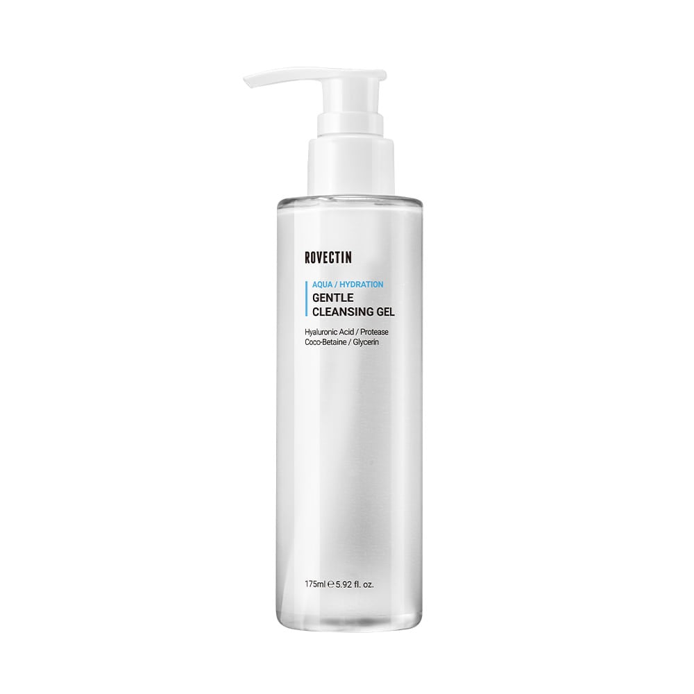 ProtoClinical k-beauty ROVECTIN AQUA GENTLE CLEANSING GEL 175ml single upright cleansing gel package on a light background.