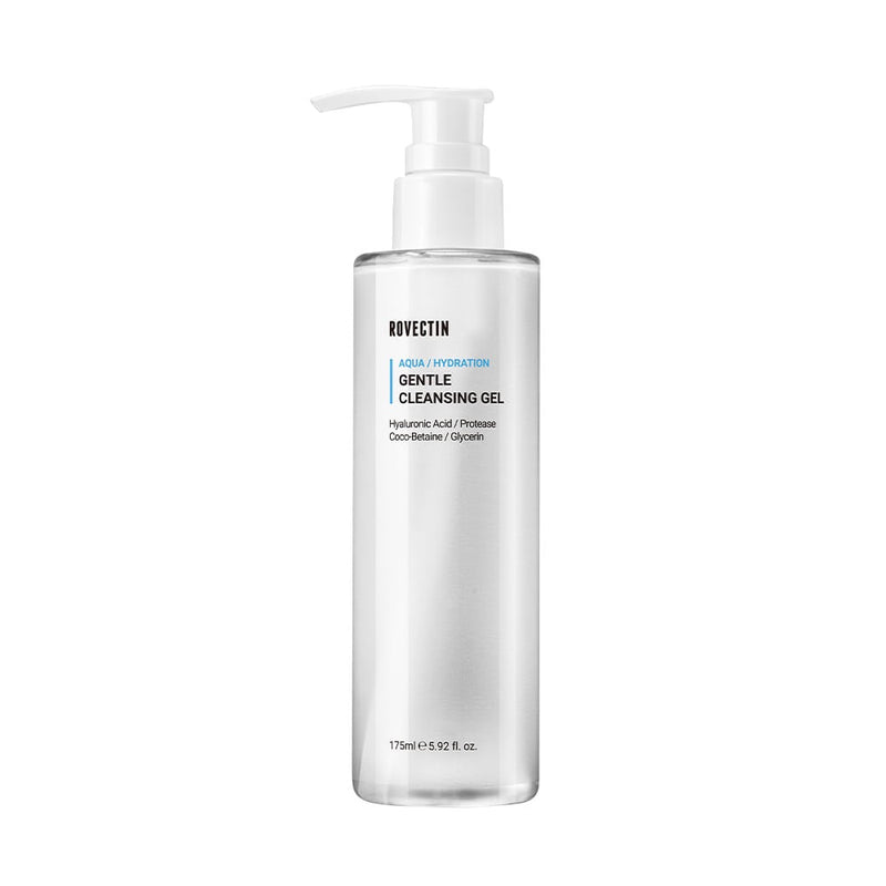 ProtoClinical k-beauty ROVECTIN AQUA GENTLE CLEANSING GEL 175ml single upright cleansing gel package on a light background.