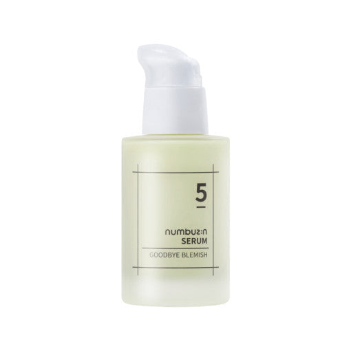 ProtoClinical k-beauty numbuzin No.5 Goodbye Blemish Serum 50ml single upright serum bottle centered on a pale yellow background.
