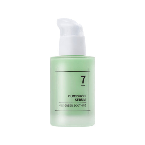 ProtoClinical k-beauty numbuzin No.7 Mild Green Soothing Serum 50ml single upright serum bottle centered on a soft white background.
