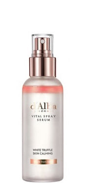 ProtoClinical k-beauty d'Alba Italian White Truffle Vital Spray Serum 100ml single upright mauve spray bottle centered on a light background with pale aqua side accents.