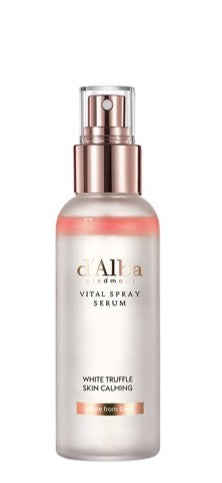 ProtoClinical k-beauty d'Alba Italian White Truffle Vital Spray Serum 100ml single upright mauve spray bottle centered on a light background with pale aqua side accents.