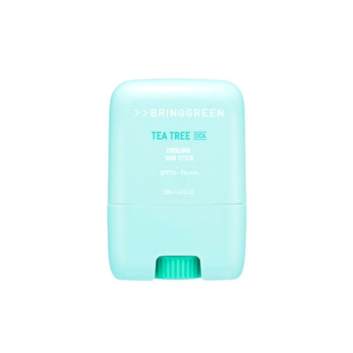 ProtoClinical k-beauty BRINGGREEN Tea Tree Cica Cooling Sun Stick SPF50+ PA++++ 20g single upright sun stick package centered on a light background.