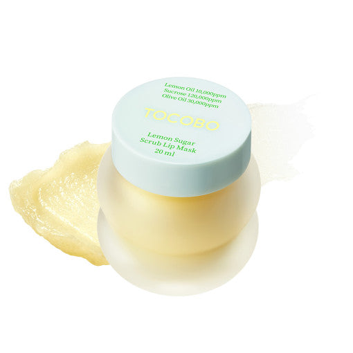 ProtoClinical k-beauty TOCOBO Lemon Sugar Scrub Lip Mask 20ml single pale yellow lip mask jar with a light green lid centered on a white background