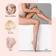 ProtoClinical k-beauty BeaumAnt Body Line Gua Sha Maker 150ml body care infographic with a seated model photo, three circular inset images, and body area labels on a pale pink and white layout