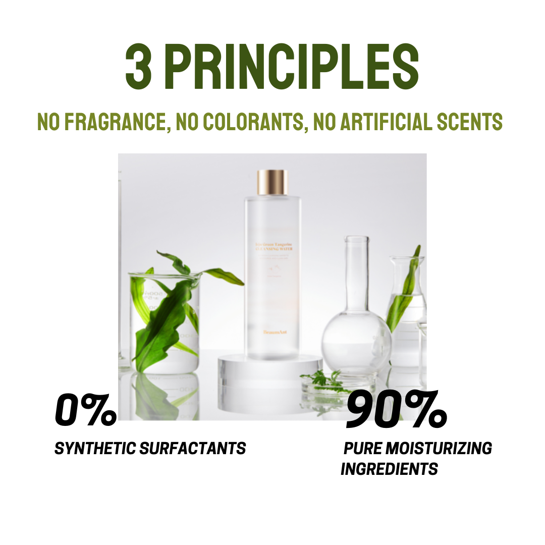 ProtoClinical k-beauty BeaumAnt Jeju Green Tangerine Cleansing Water 500ml two pale green cleansing water bottles side by side on a light background.