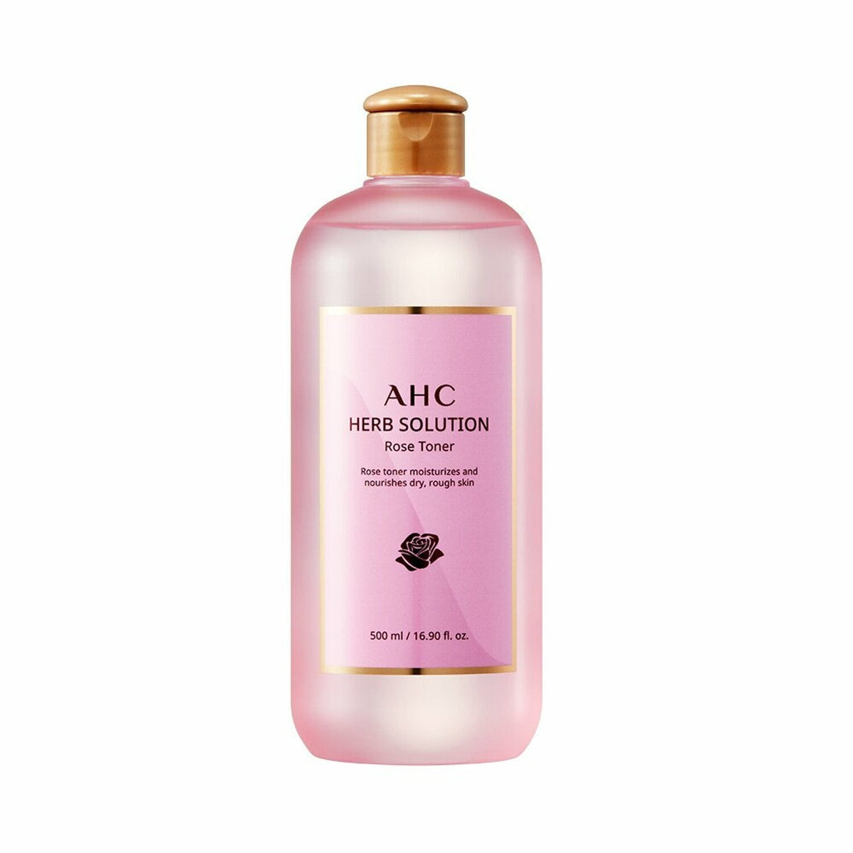 ProtoClinical k-beauty AHC Herb Solution Rose Toner 500ml single upright pink toner bottle centered on a white background