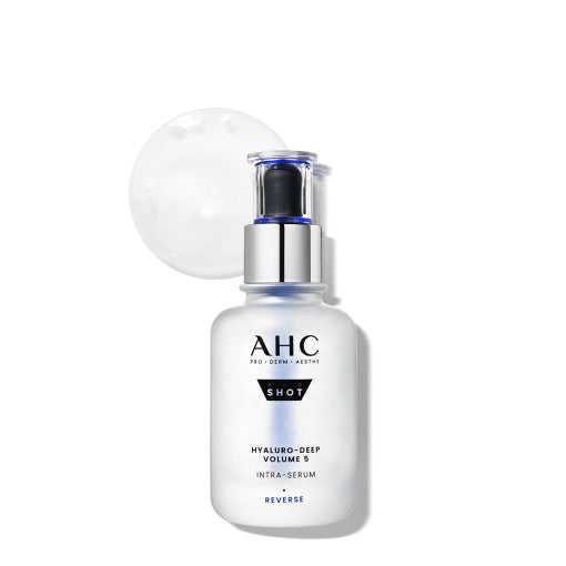 ProtoClinical k-beauty AHC Hyaluro Deep Volume 5 Intra Serum 40ml single upright pale blue serum bottle centered on a white background