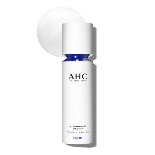 ProtoClinical k-beauty AHC Hyaluro Deep Volume 5 Treatment Emulsion 100ml single upright cream-toned emulsion bottle centered on a white background