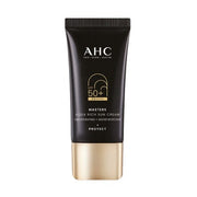 ProtoClinical k-beauty AHC Masters Aqua Rich Sun Cream SPF50+PA++++ 30ml single sun cream package centered on a light background with dark gray side shadows.