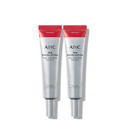 ProtoClinical k-beauty AHC Ten Revolution Real Eye Cream For Face 35ml+35ml single upright burgundy eye cream tube centered on a white background