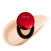 ProtoClinical k-beauty TIRTIR Mask Fit Red Cushion [MINI] open red compact with a beige cushion sponge and glossy case on a black background