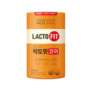 ProtoClinical k-beauty LACTO-FIT Probiotics Core 120g(60 Sticks) as a single upright orange probiotic container centered on a clean white background with pale blue side accents