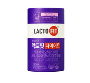 ProtoClinical k-beauty LACTO-FIT Probiotics Diet 120g(60 Sticks) as a single upright purple probiotic container centered on a clean white background with soft green side accents