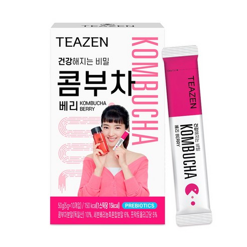 ProtoClinical k-beauty [TEAZEN] Kombucha Berry (10 Sticks) kombucha stick box packshot with berry-toned packaging on a light square background