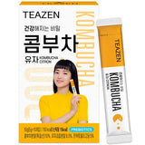 ProtoClinical k-beauty [TEAZEN] Kombucha Citron (10 Sticks) kombucha stick box packshot with citron-themed packaging on a light square background