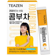 ProtoClinical k-beauty [TEAZEN] Kombucha Citron (10 Sticks) kombucha stick box packshot with citron-themed packaging on a light square background