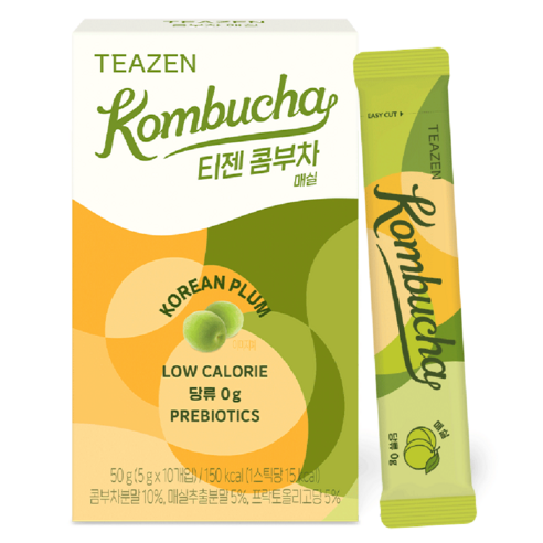 ProtoClinical k-beauty [TEAZEN] Kombucha Korean Plum (10 Sticks) kombucha stick box packshot with plum-toned packaging on a light square background