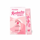 ProtoClinical k-beauty [TEAZEN] Kombucha Peach (10 Sticks) kombucha stick box packshot with peach-toned packaging on a light square background