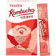 ProtoClinical k-beauty [TEAZEN] Kombucha Raspberry (10 Sticks) kombucha stick box packshot with raspberry-toned packaging on a light square background
