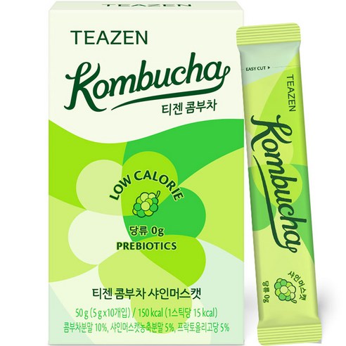 ProtoClinical k-beauty [TEAZEN] Kombucha Shine Muscat (10 Sticks) kombucha stick box packshot with green grape packaging on a light square background