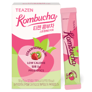 ProtoClinical k-beauty [TEAZEN] Kombucha Strawberry Kiwi (10 Sticks) kombucha stick box packshot with strawberry kiwi packaging on a light square background